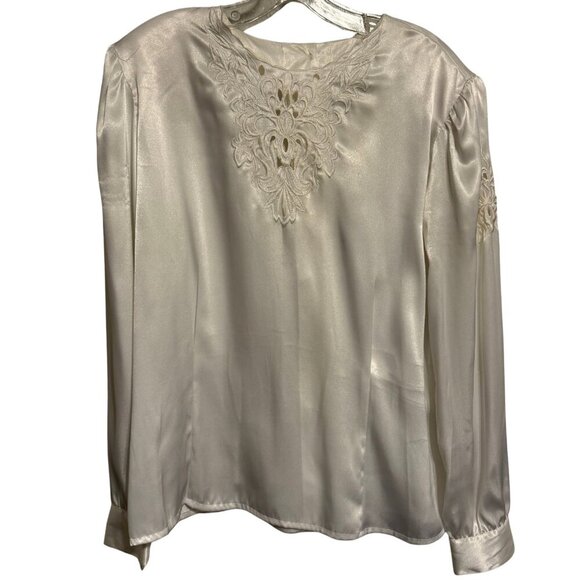 Vintage Women’s Ivory Lace & Floral Long Sleeve Blouse by Nicola - Size 12 - Picture 1 of 8